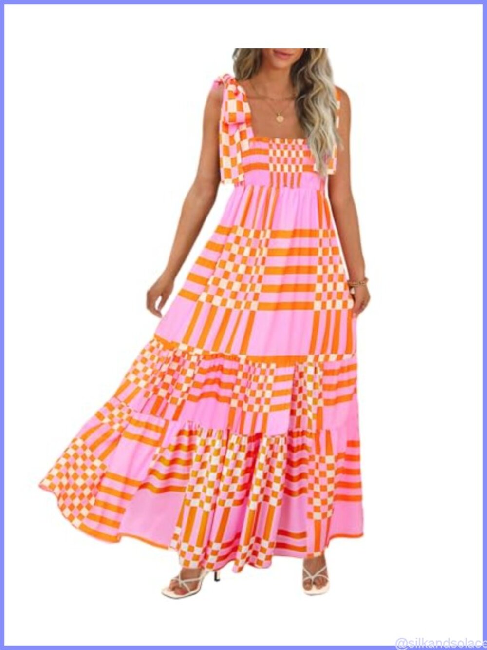 Boho Maxi Dress Spaghetti Straps Sleeveless A-Line Smocked Beach Vacation Flowy